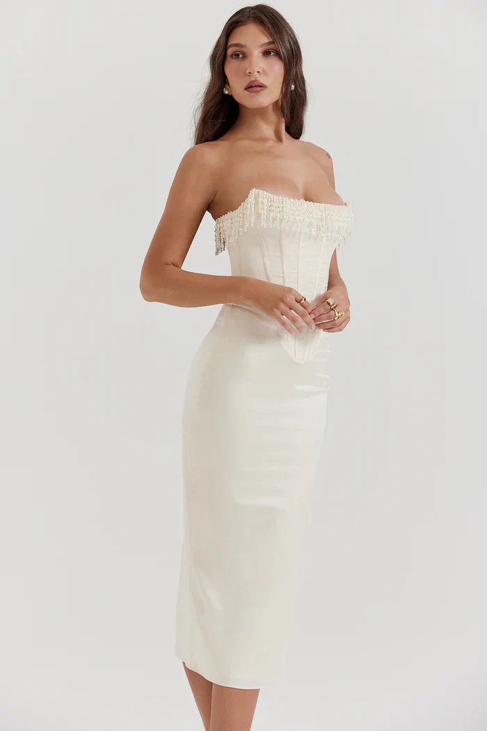 Women's Maxi Dress — Strapless Neckline Corset Bodice Design - Hudson Harper - Women Maxi Dress