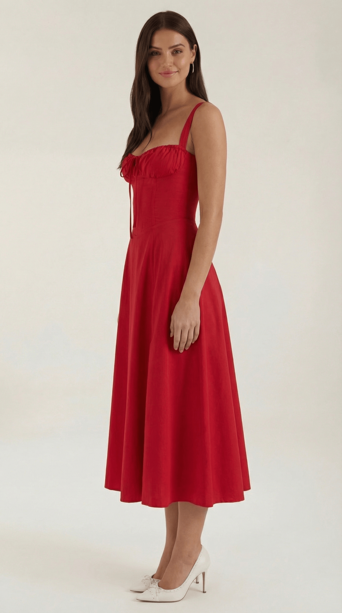 Women's Midi Dress - A - Line Sweetheart Neckline Lace - Up Front - Hudson Harper - Women Midi Dress