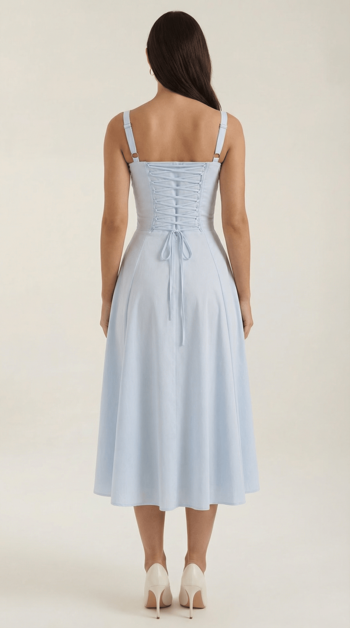 Women's Midi Dress - A - Line Sweetheart Neckline Lace - Up Front - Hudson Harper - Women Midi Dress