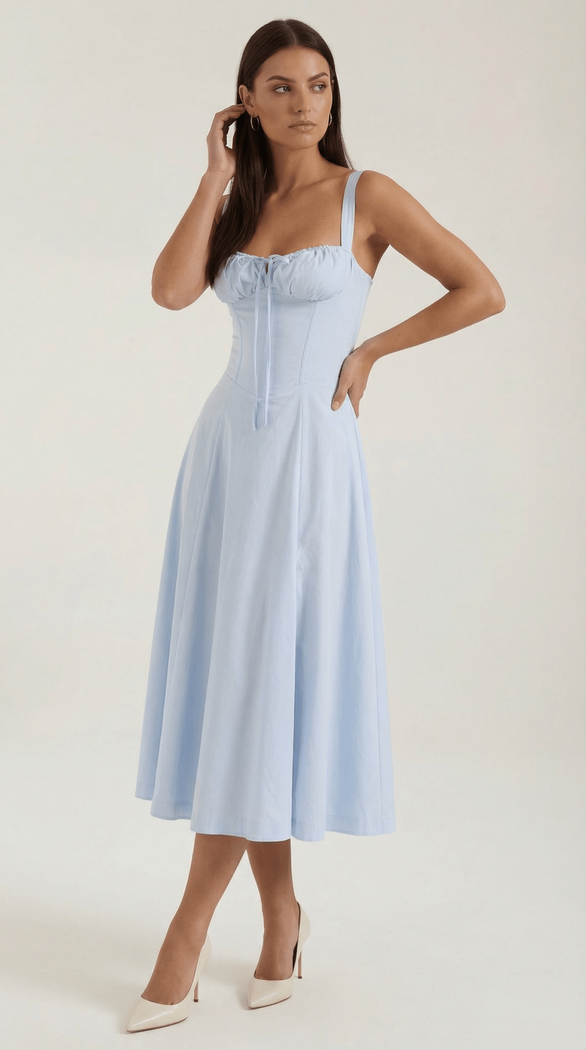 Women's Midi Dress - A - Line Sweetheart Neckline Lace - Up Front - Hudson Harper - Women Midi Dress