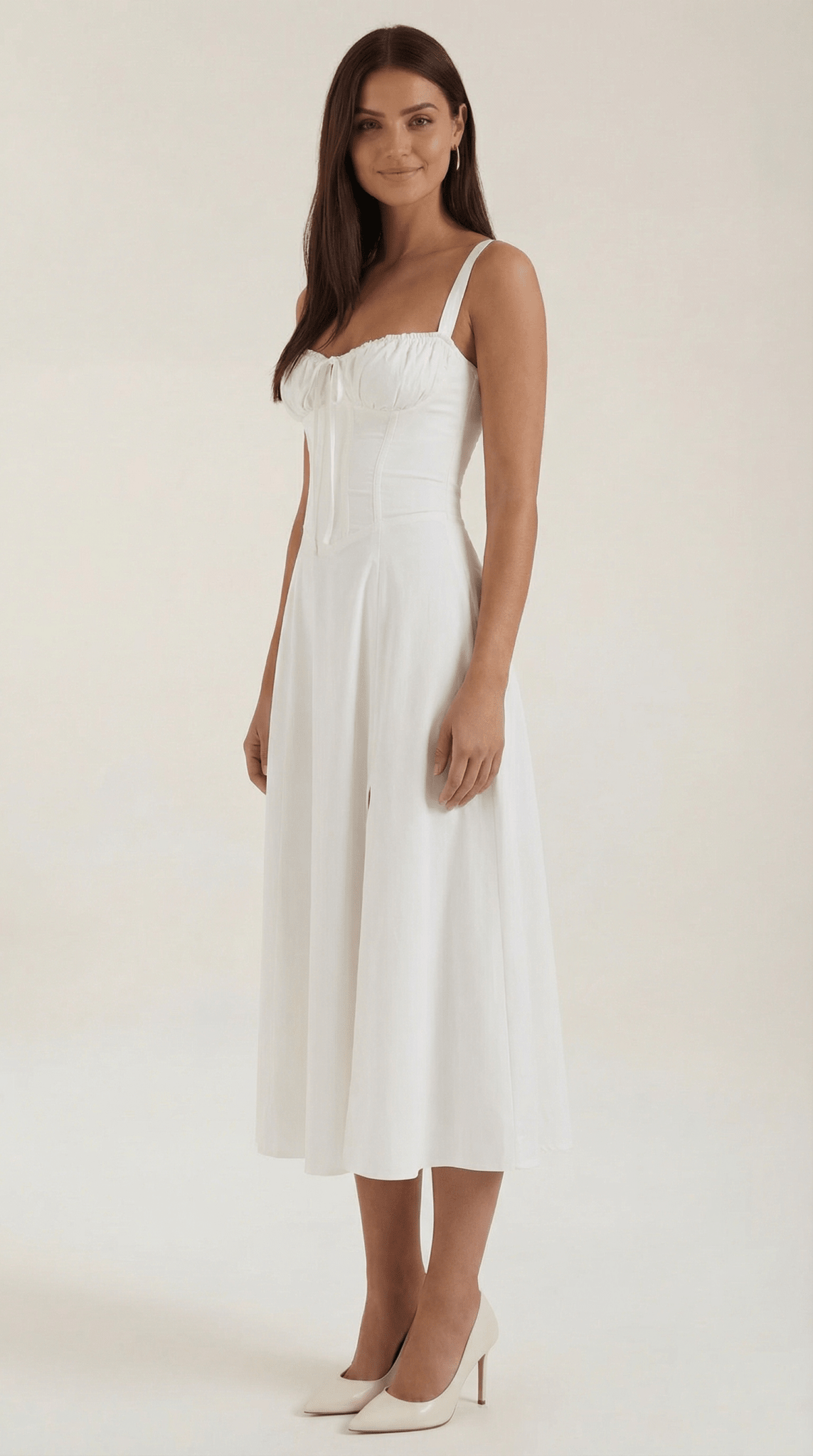 Women's Midi Dress - A - Line Sweetheart Neckline Lace - Up Front - Hudson Harper - Women Midi Dress