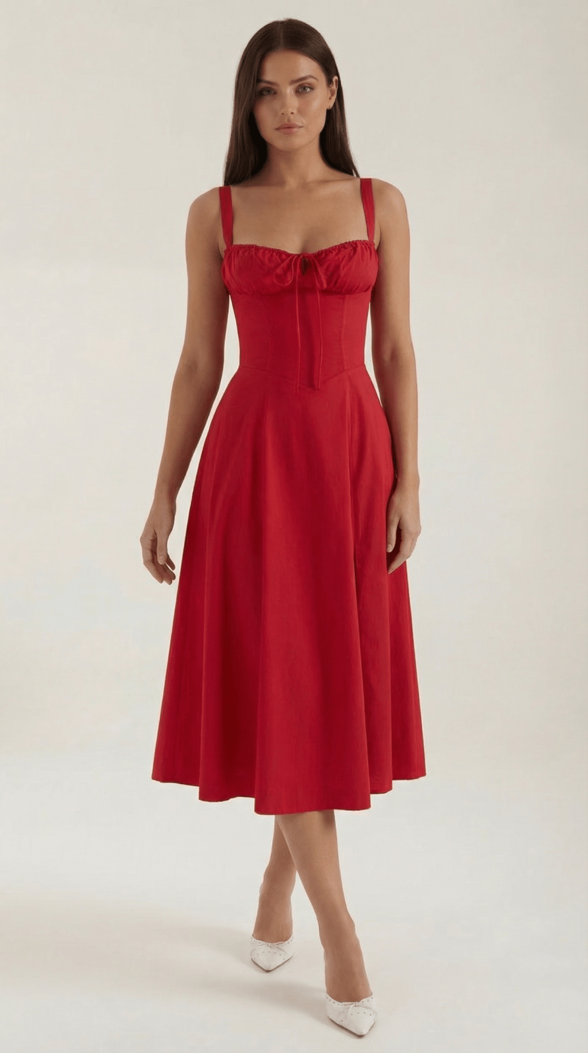 Women's Midi Dress - A - Line Sweetheart Neckline Lace - Up Front - Hudson Harper - Women Midi Dress