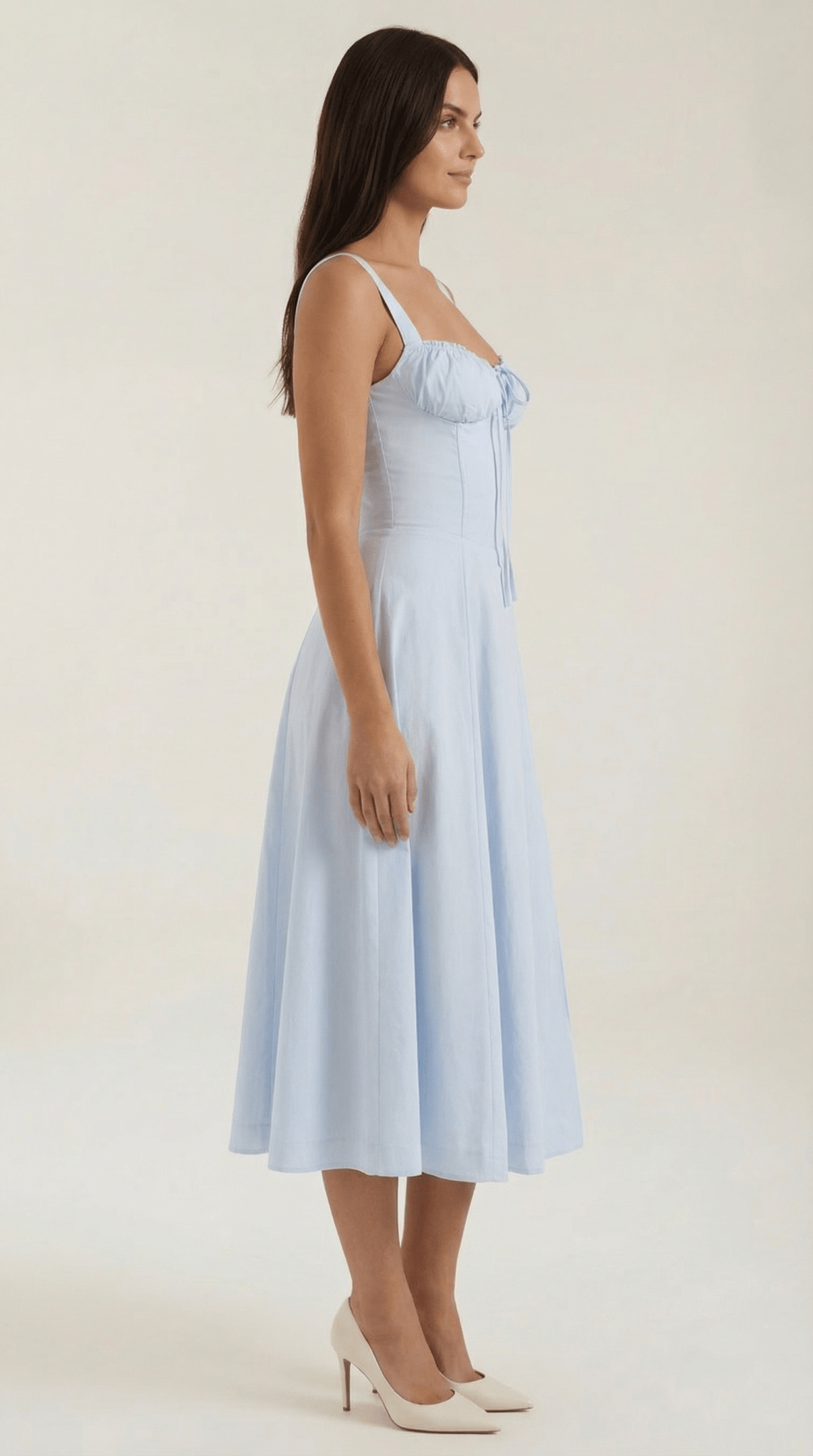 Women's Midi Dress - A - Line Sweetheart Neckline Lace - Up Front - Hudson Harper - Women Midi Dress