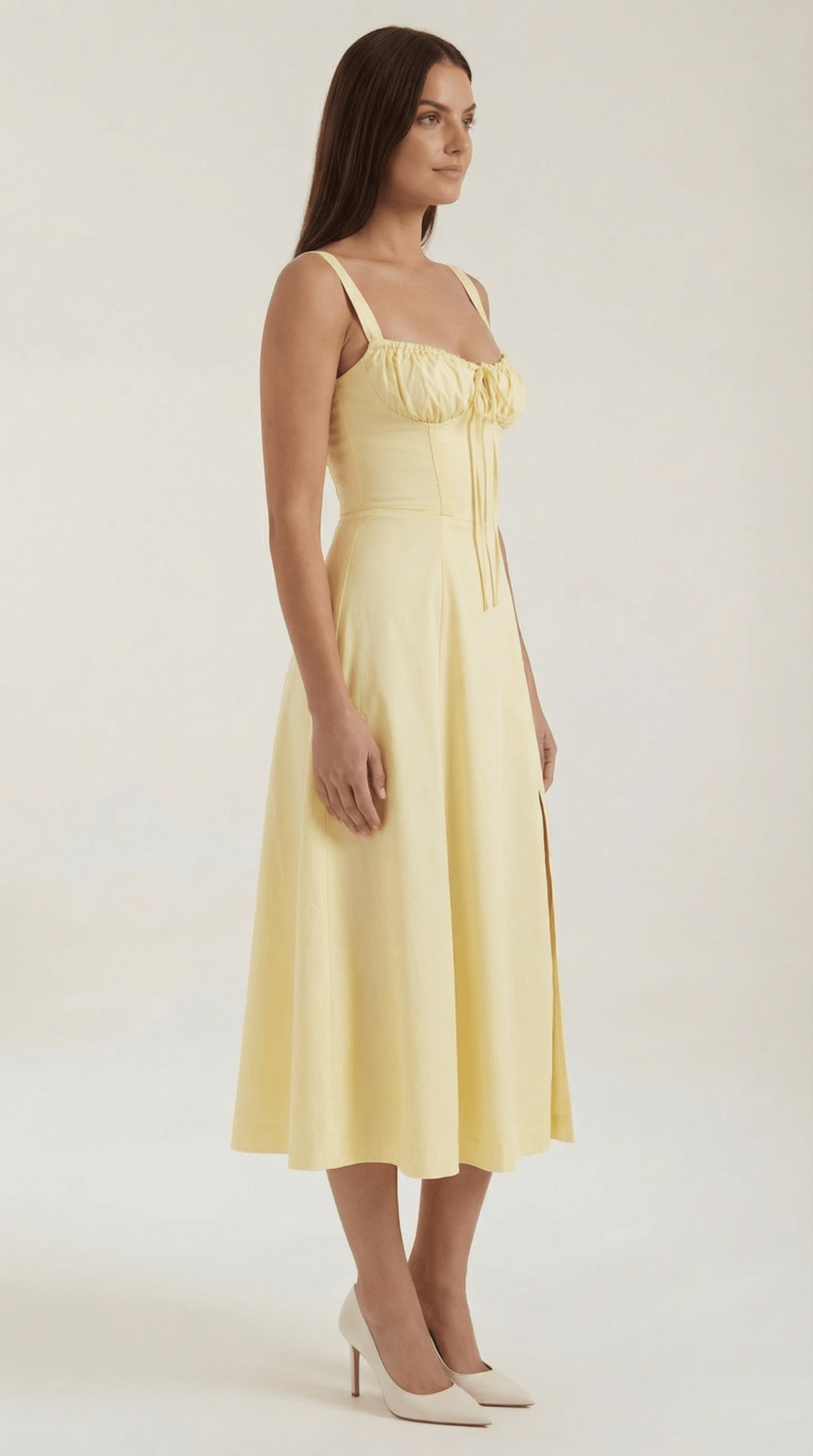 Women's Midi Dress - A - Line Sweetheart Neckline Lace - Up Front - Hudson Harper - Women Midi Dress