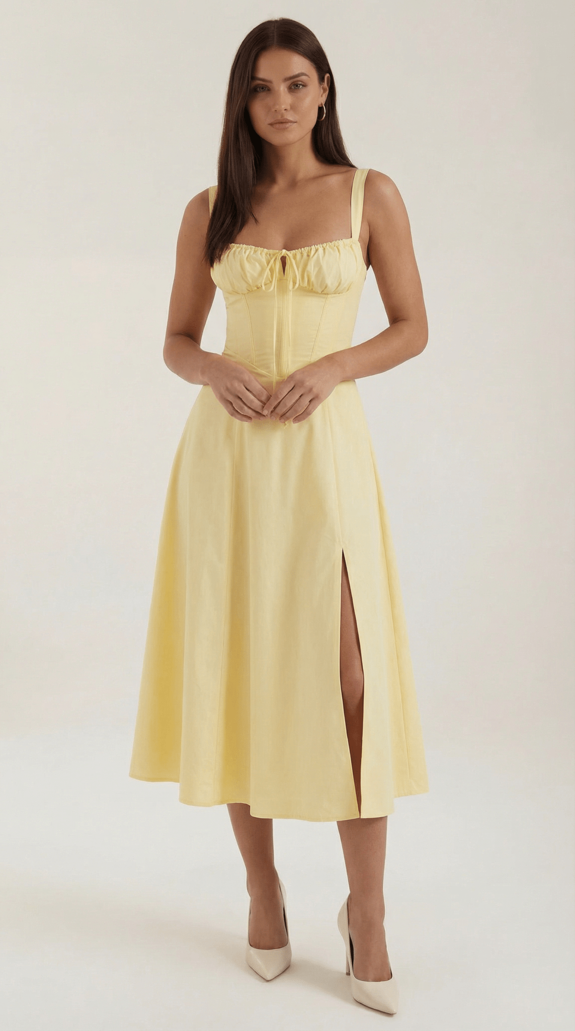 Women's Midi Dress - A - Line Sweetheart Neckline Lace - Up Front - Hudson Harper - Women Midi Dress