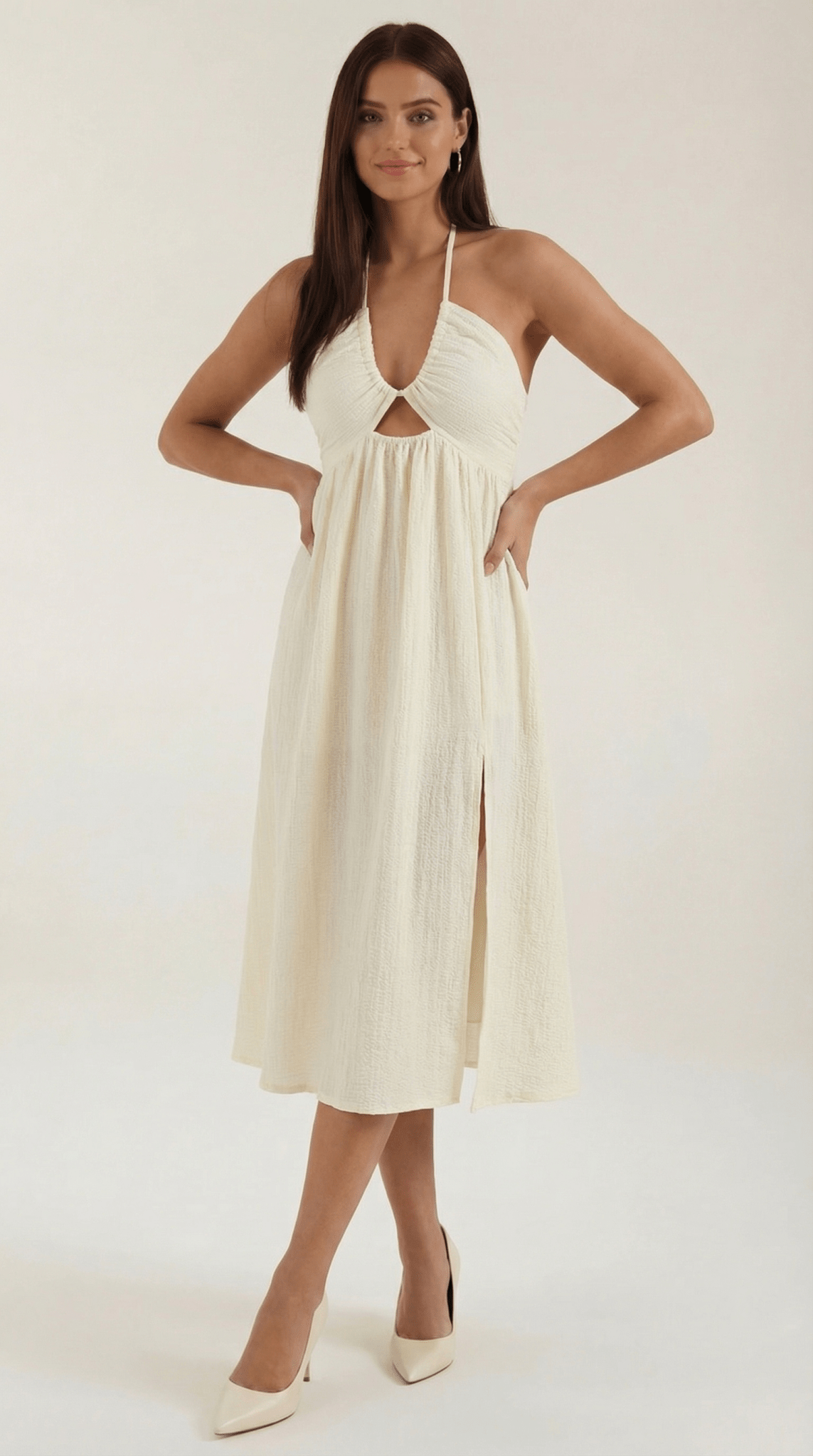 Women's Midi Dress - Adjustable Straps & Skirt Slit Detail - Hudson Harper - Women Midi Dress