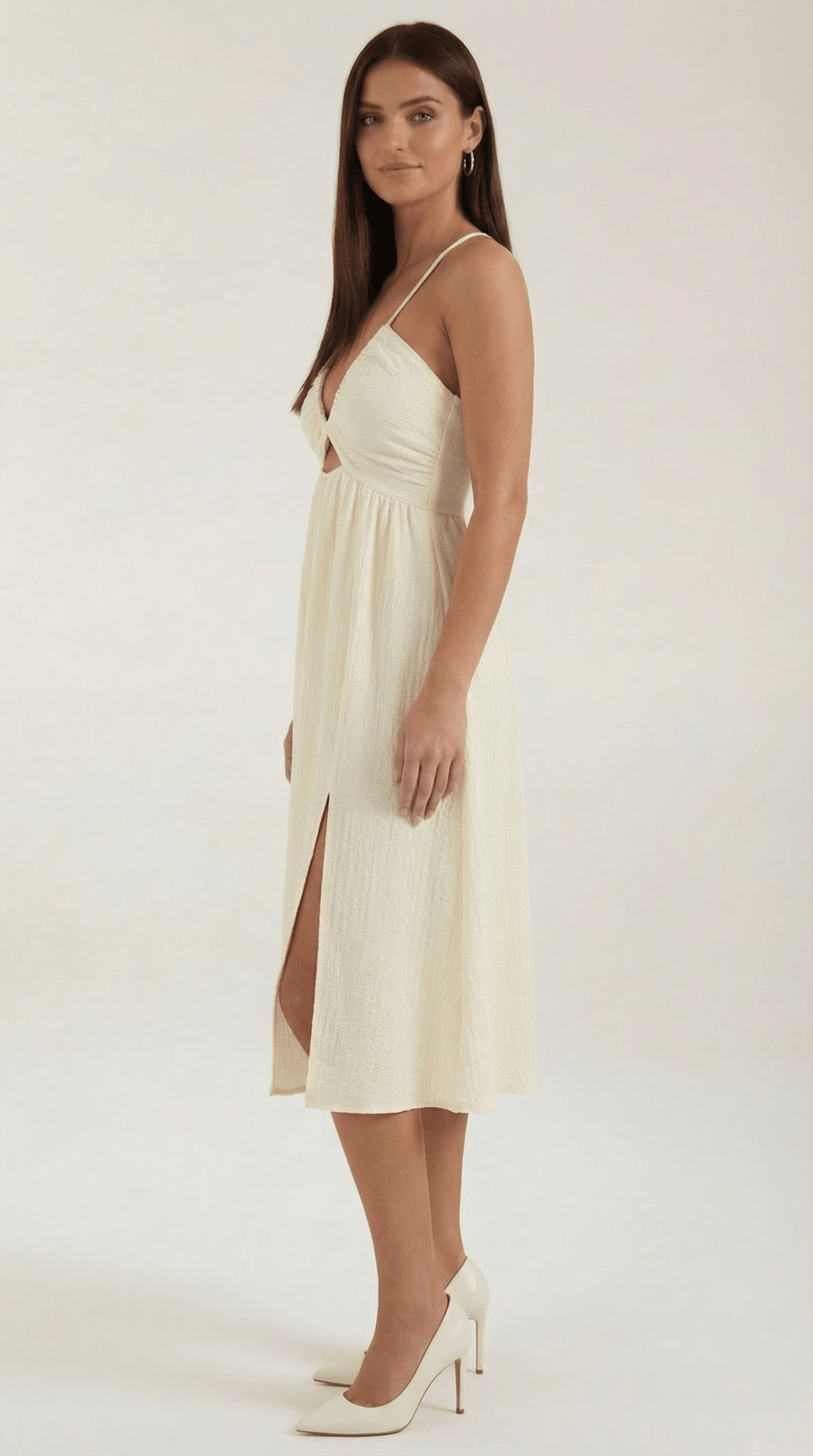 Women's Midi Dress - Adjustable Straps & Skirt Slit Detail - Hudson Harper - Women Midi Dress