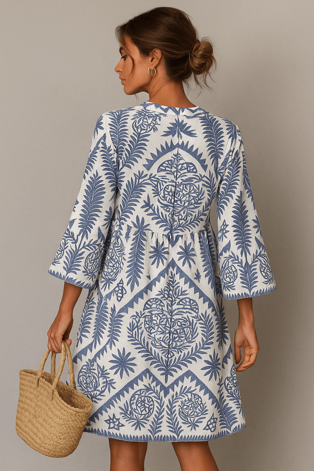 Women's Midi Dress — Boho Print V - Neck Short Sleeve Design - Hudson Harper - Women Midi Dress