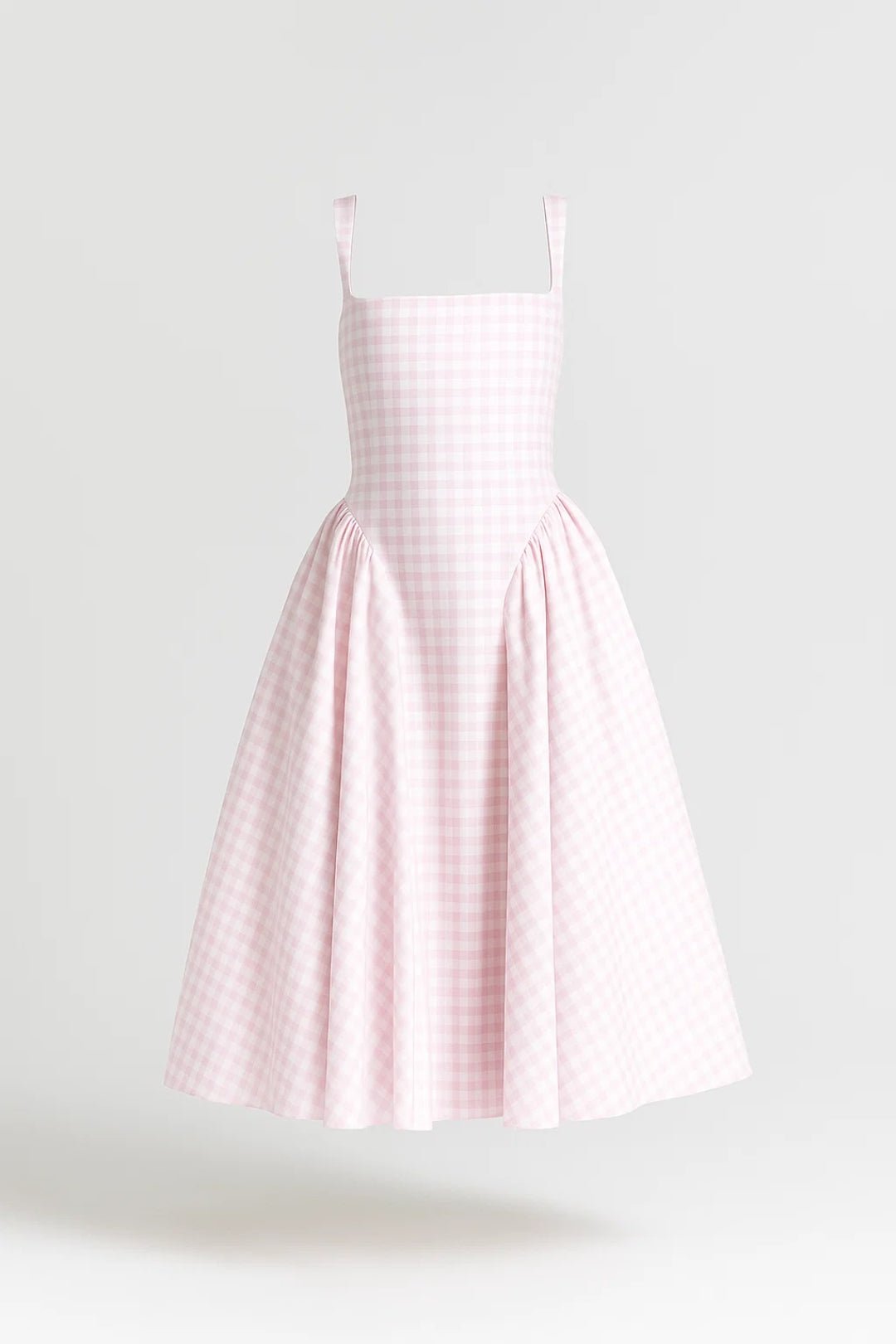 Women's Midi Dress — Checked Print Spaghetti Straps Flared Skirt - Hudson Harper - Women Midi Dress