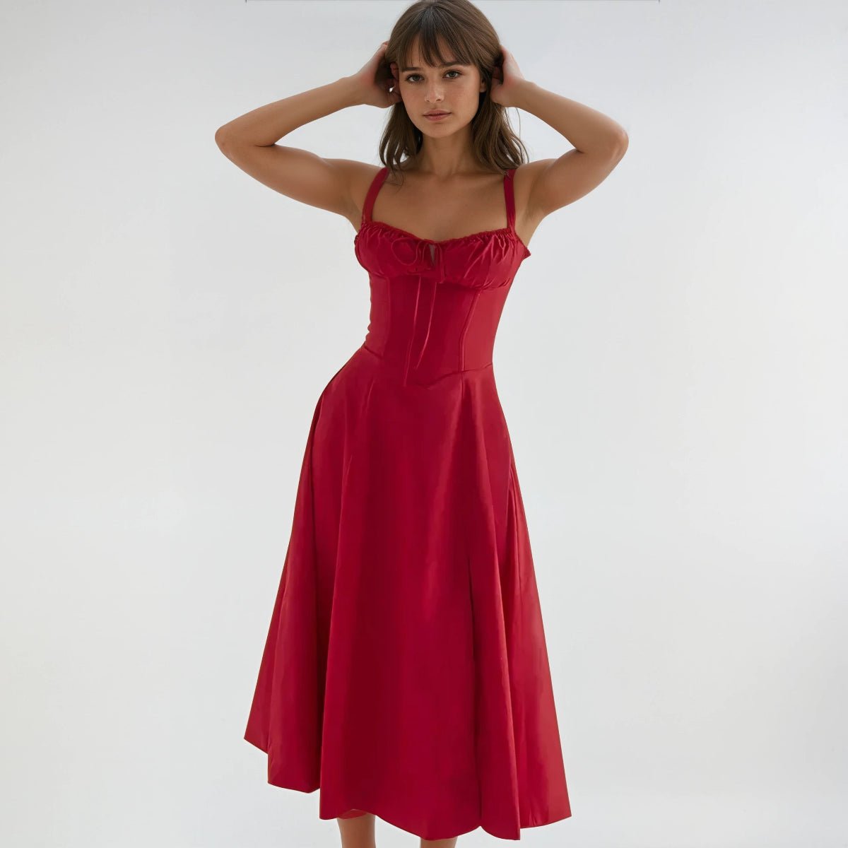 Women's Midi Dress — Corset Bodice Flared Skirt Structure - Hudson Harper - Women Midi Dress