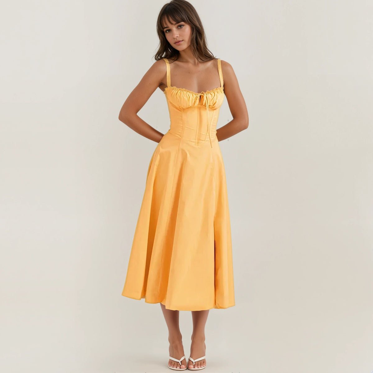 Women's Midi Dress — Corset Bodice Flared Skirt Structure - Hudson Harper - Women Midi Dress