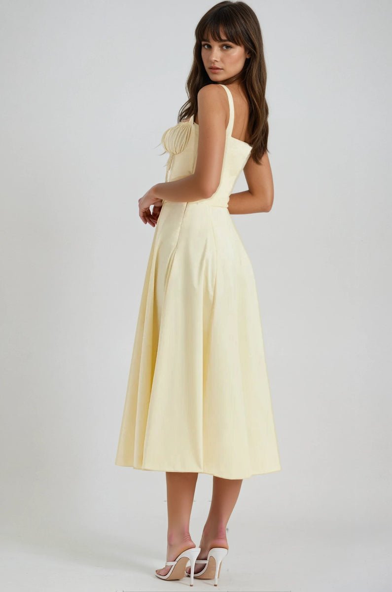 Women's Midi Dress — Corset Bodice Flared Skirt Structure - Hudson Harper - Women Midi Dress