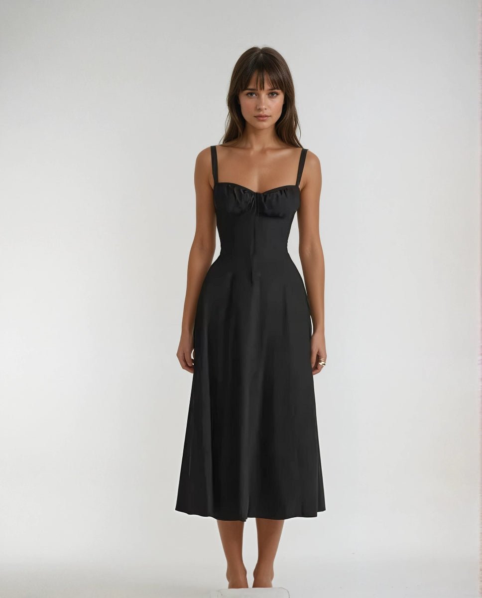 Women's Midi Dress — Corset Bodice Flared Skirt Structure - Hudson Harper - Women Midi Dress