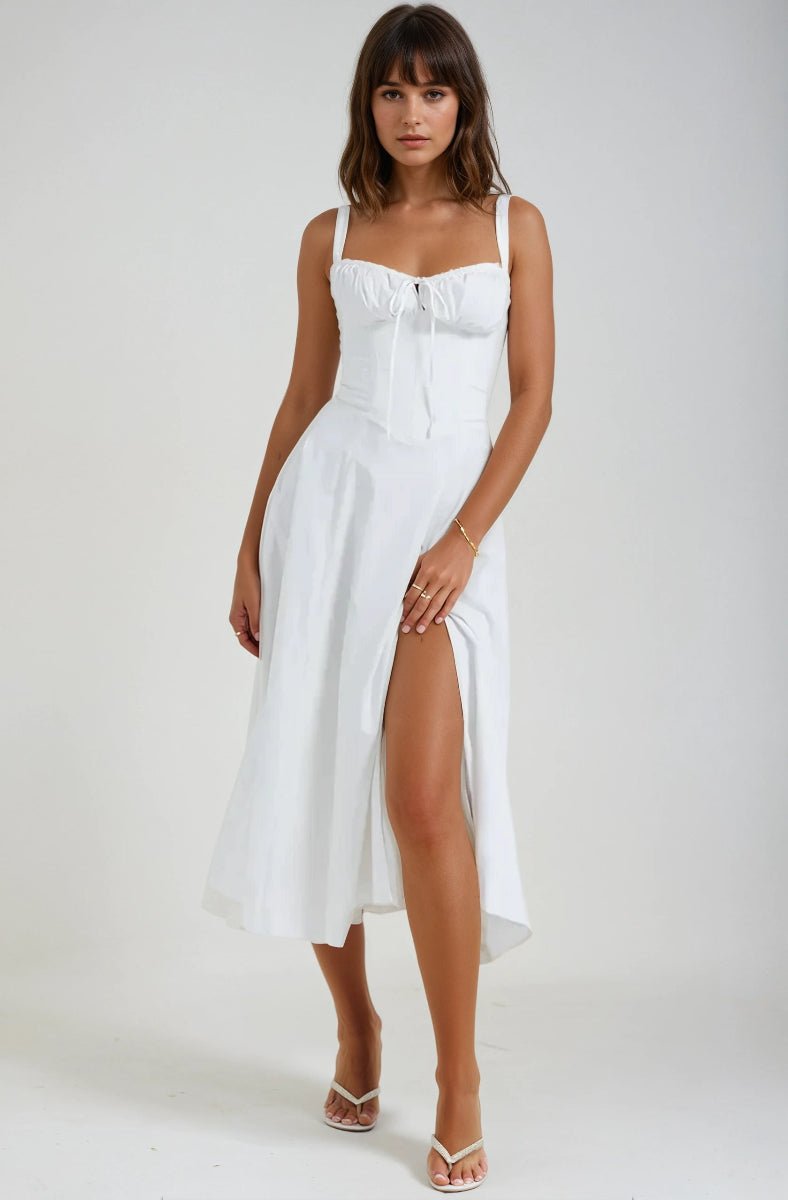 Women's Midi Dress — Corset Bodice Flared Skirt Structure - Hudson Harper - Women Midi Dress