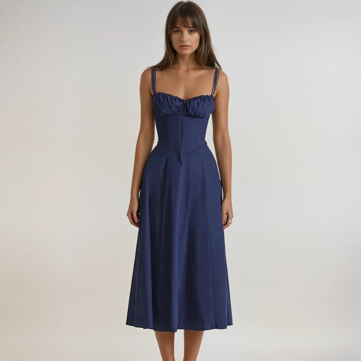 Women's Midi Dress — Corset Bodice Flared Skirt Structure - Hudson Harper - Women Midi Dress