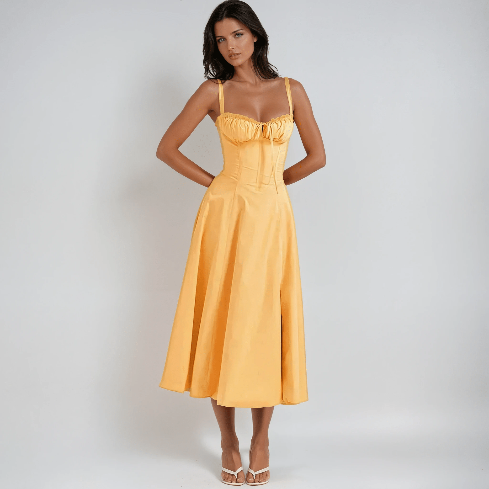 Women's Midi Dress — Corset Bodice Flared Skirt Structure - Hudson Harper - Women Midi Dress