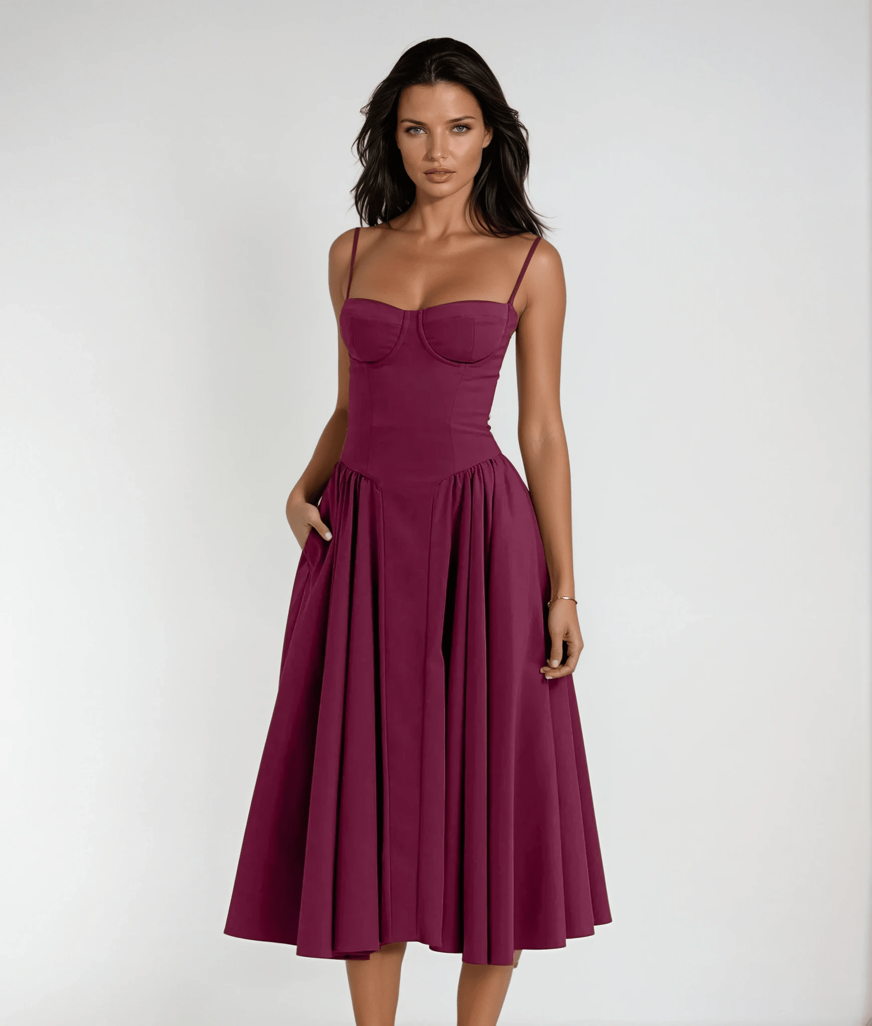 Women's Midi Dress — Corset Bodice Pleated Gathered Skirt - Hudson Harper - Women Midi Dress