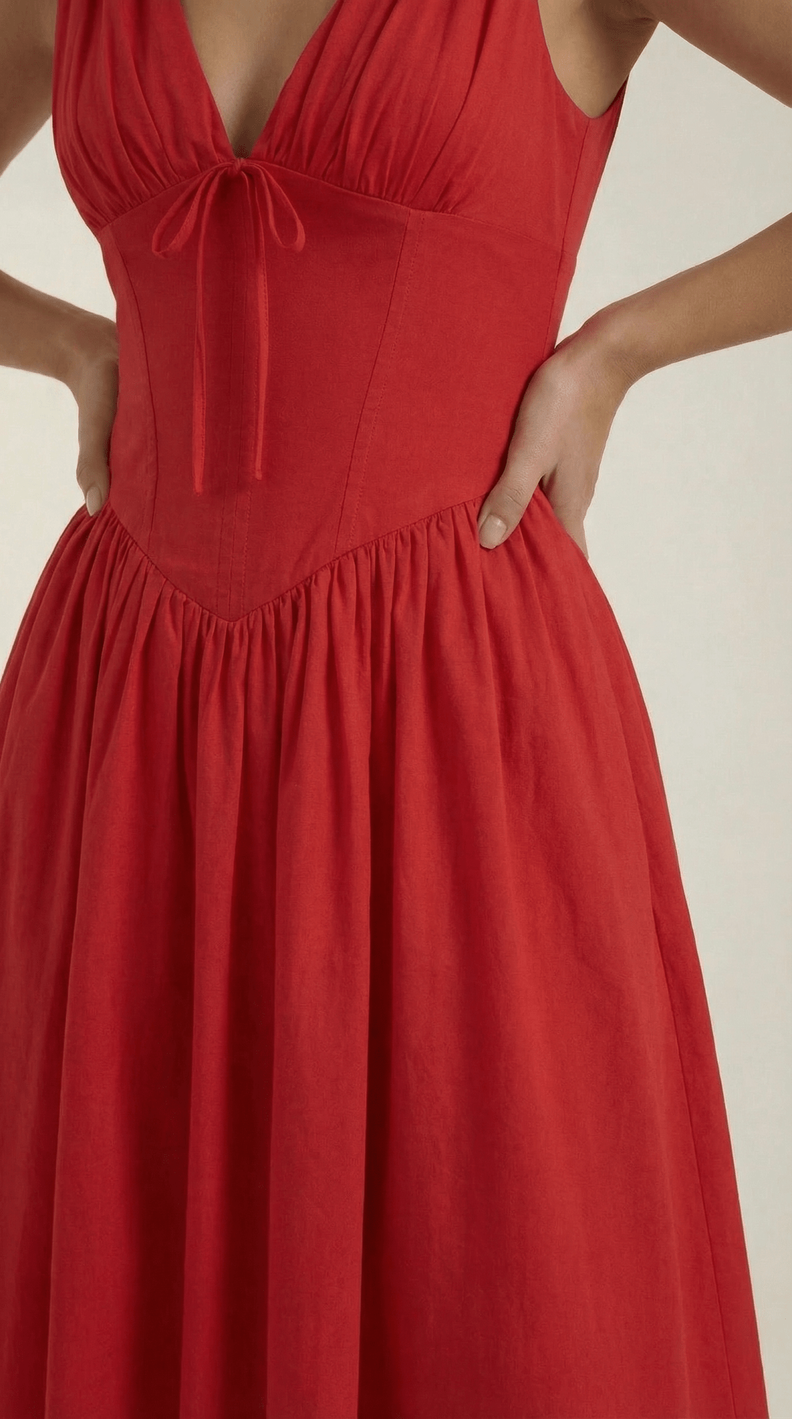Women's Midi Dress - Fitted Bodice & V - Neckline - Hudson Harper - Women Midi Dress