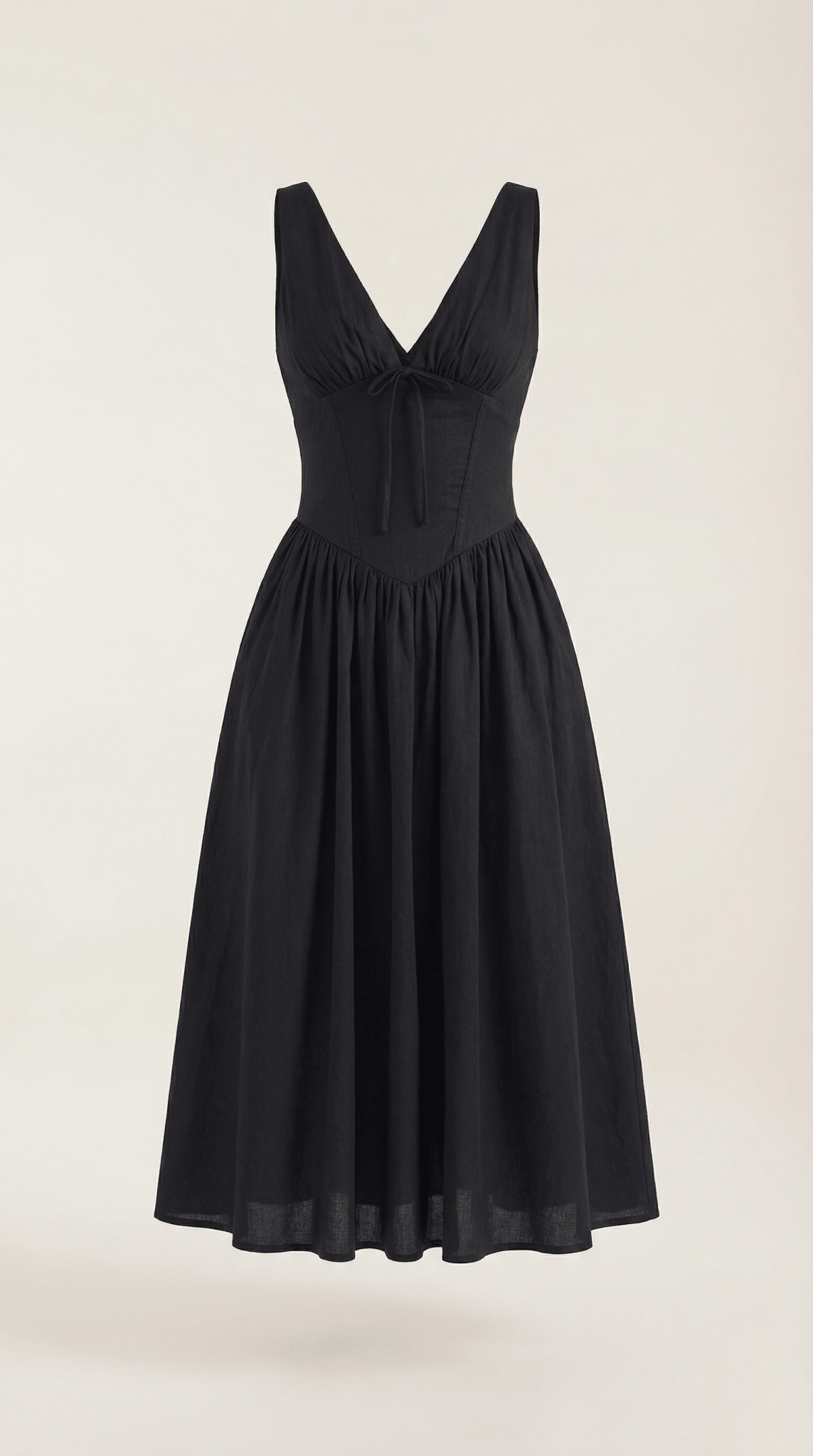 Women's Midi Dress - Fitted Bodice & V - Neckline - Hudson Harper - Women Midi Dress