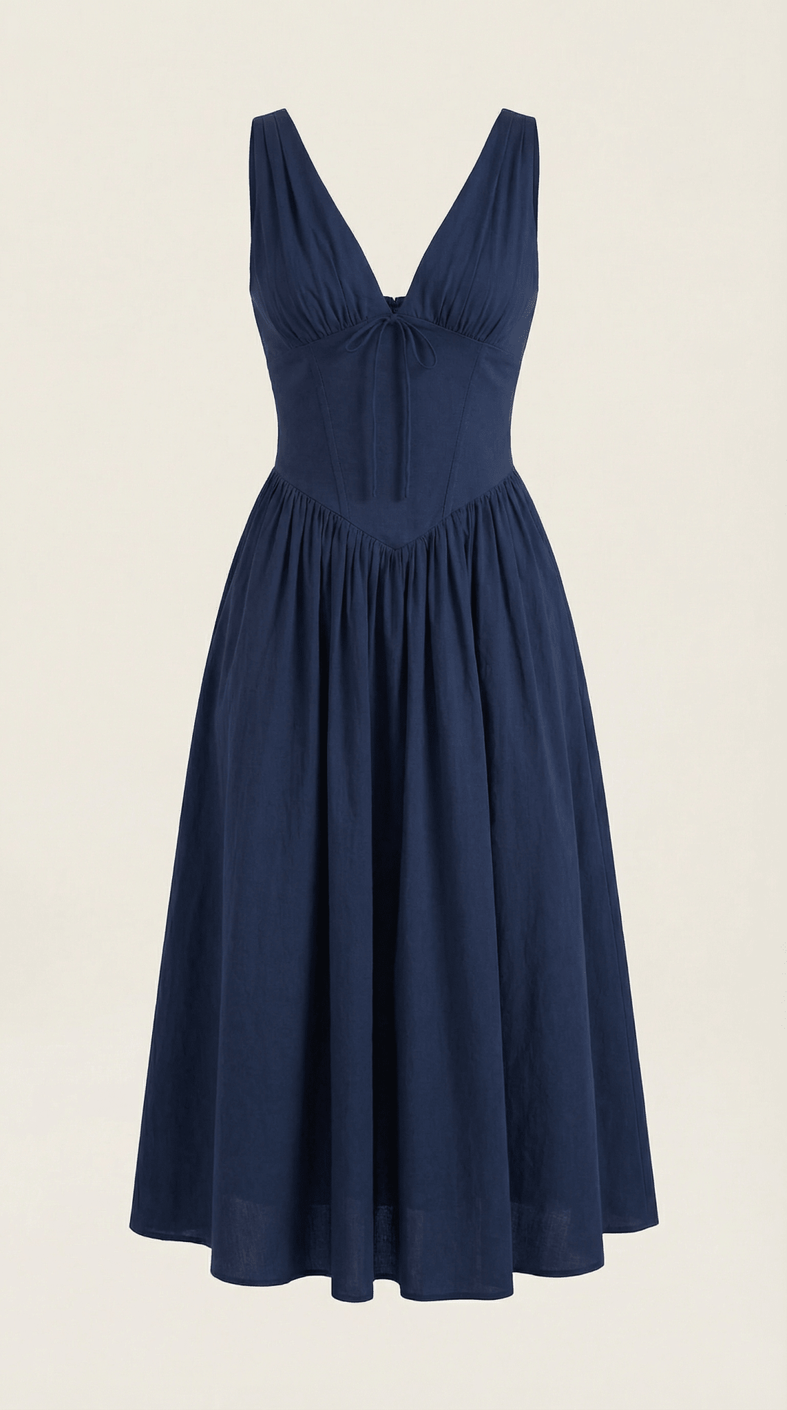 Women's Midi Dress - Fitted Bodice & V - Neckline - Hudson Harper - Women Midi Dress