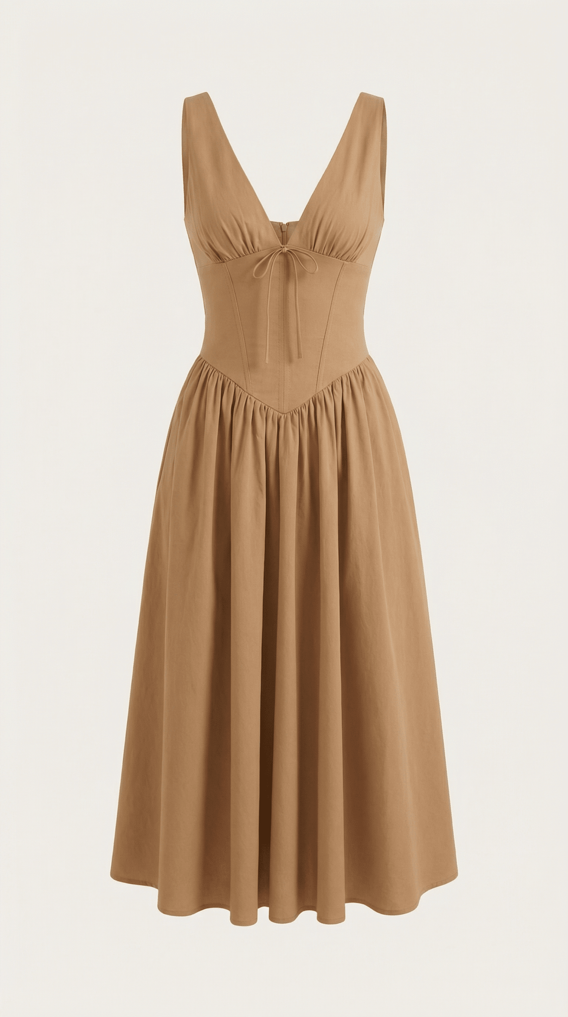 Women's Midi Dress - Fitted Bodice & V - Neckline - Hudson Harper - Women Midi Dress
