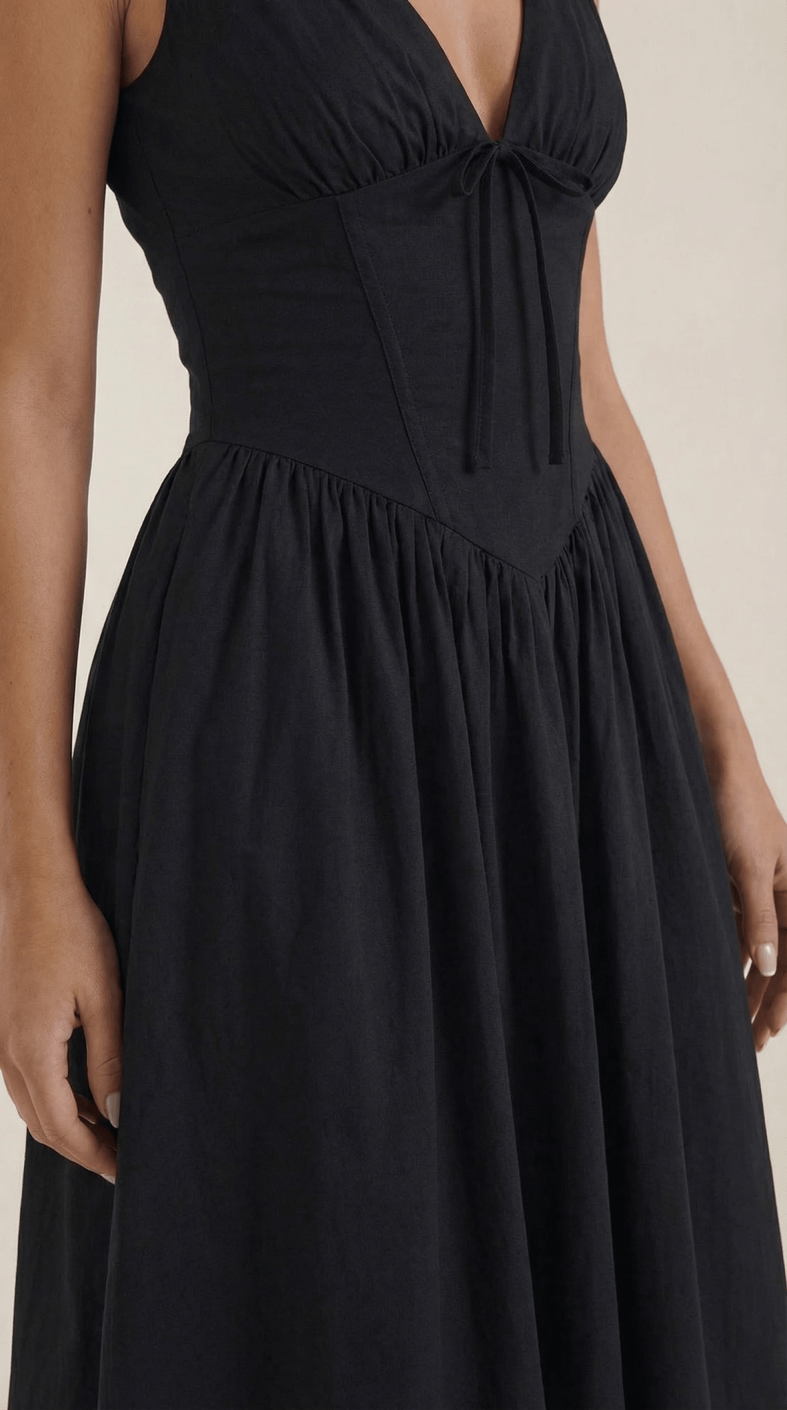 Women's Midi Dress - Fitted Bodice & V - Neckline - Hudson Harper - Women Midi Dress