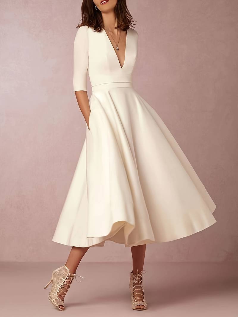 Women's Midi Dress — Flared Fit Sleeveless Round Neckline Design - Hudson Harper - Women Midi Dress
