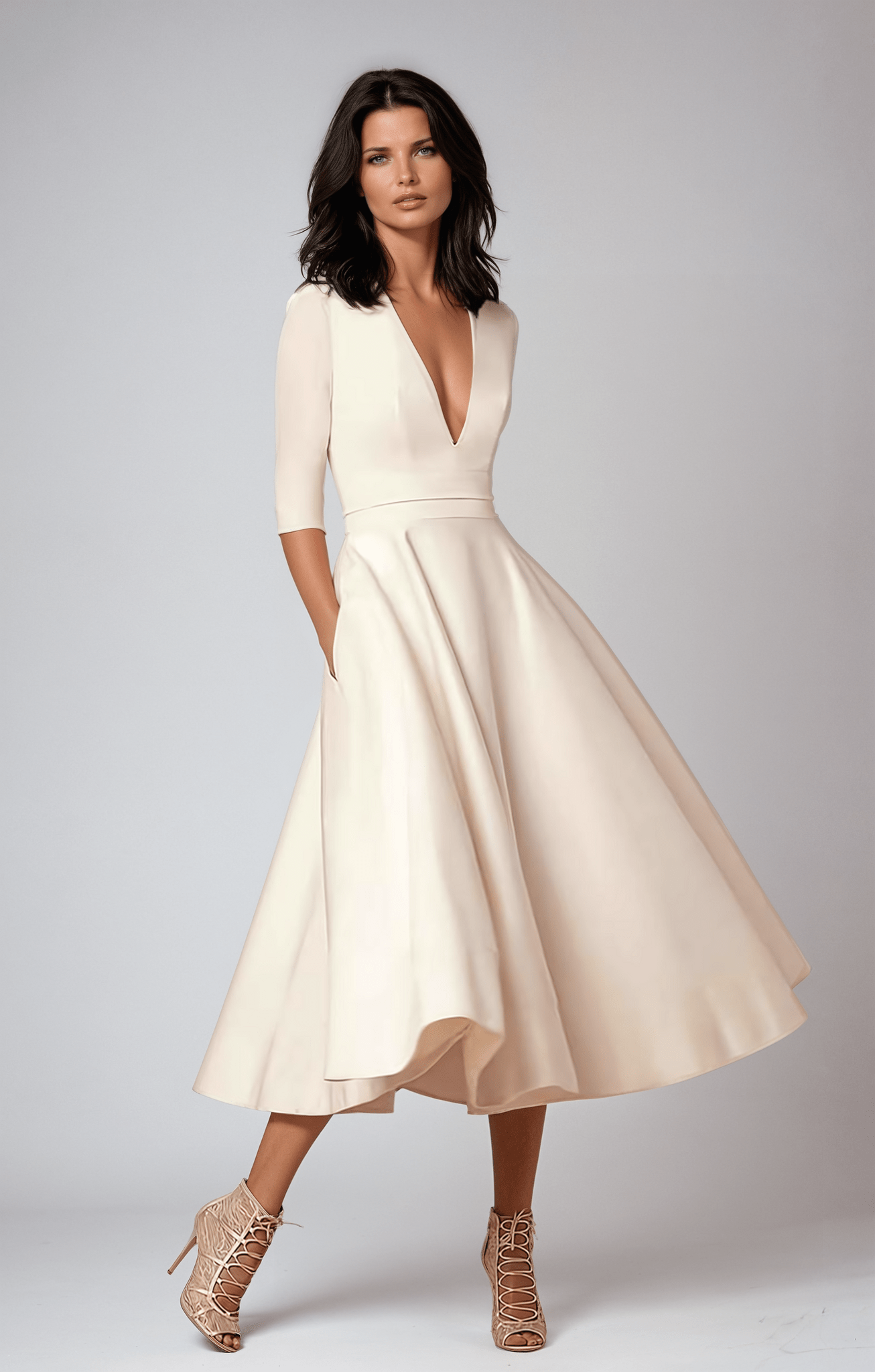 Women's Midi Dress — Flared Fit Sleeveless Round Neckline Design - Hudson Harper - Women Midi Dress