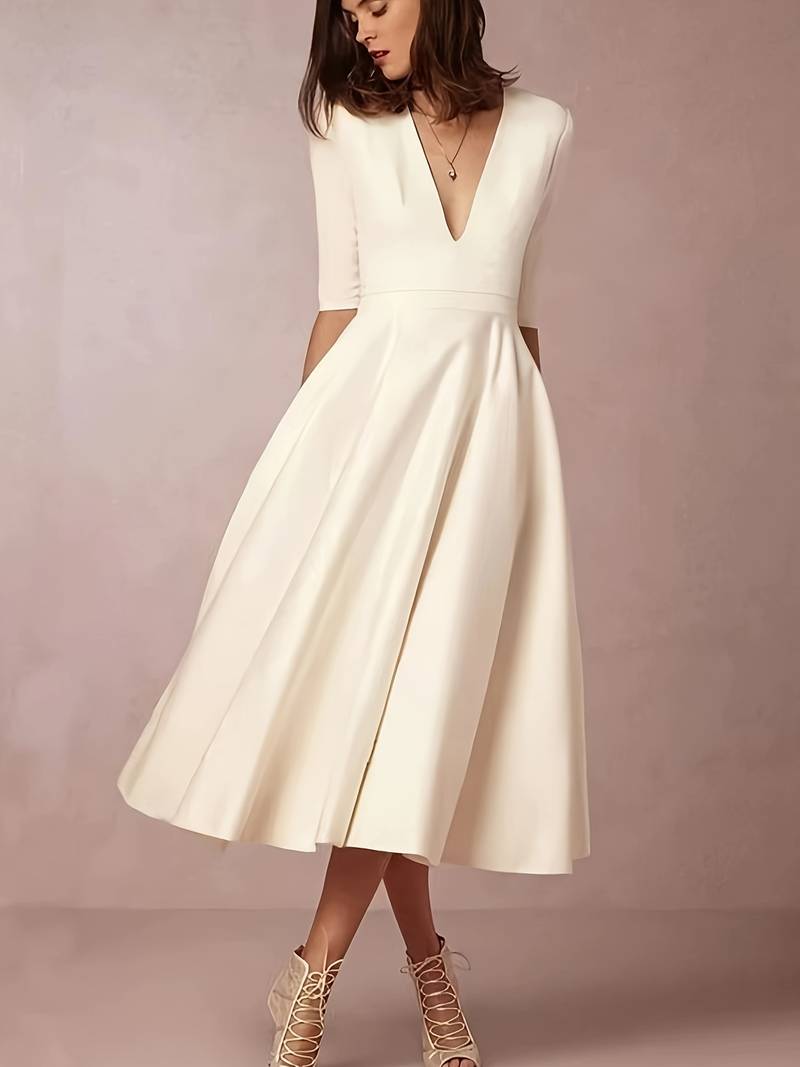 Women's Midi Dress — Flared Fit Sleeveless Round Neckline Design - Hudson Harper - Women Midi Dress