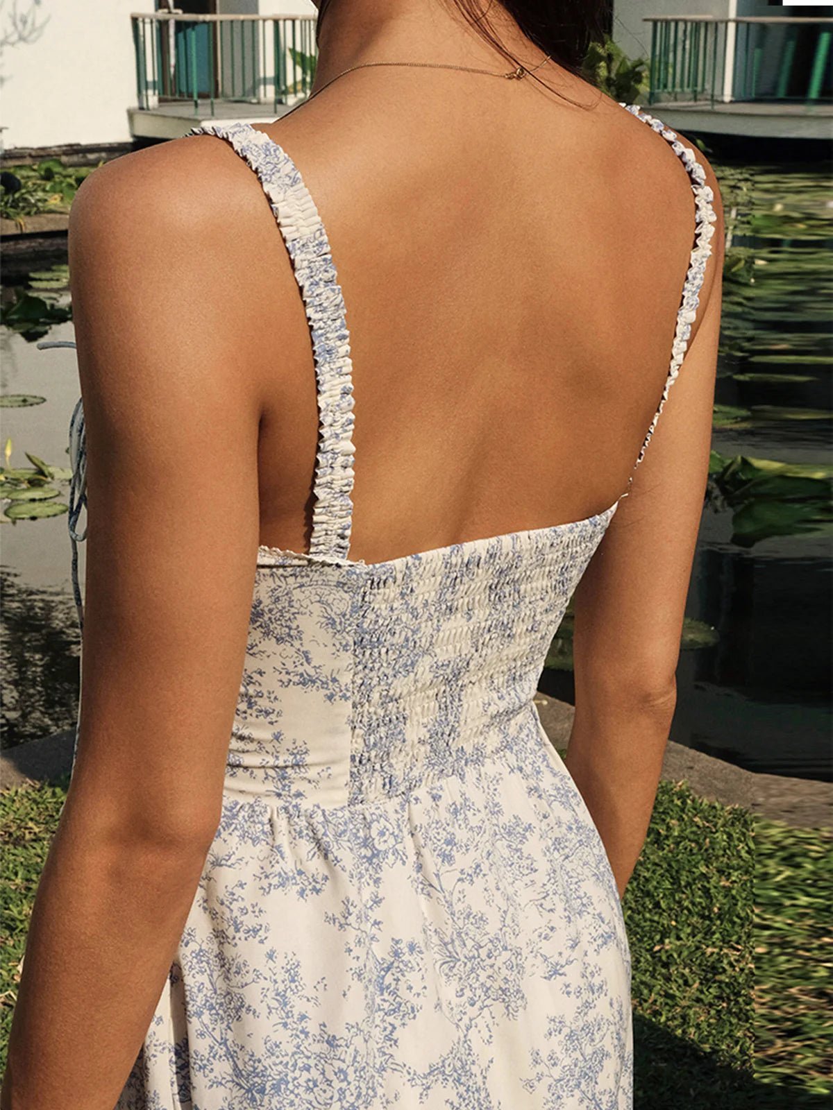 Women's Midi Dress — Floral Print Corset Bodice Button Closure - Hudson Harper - Women Midi Dress