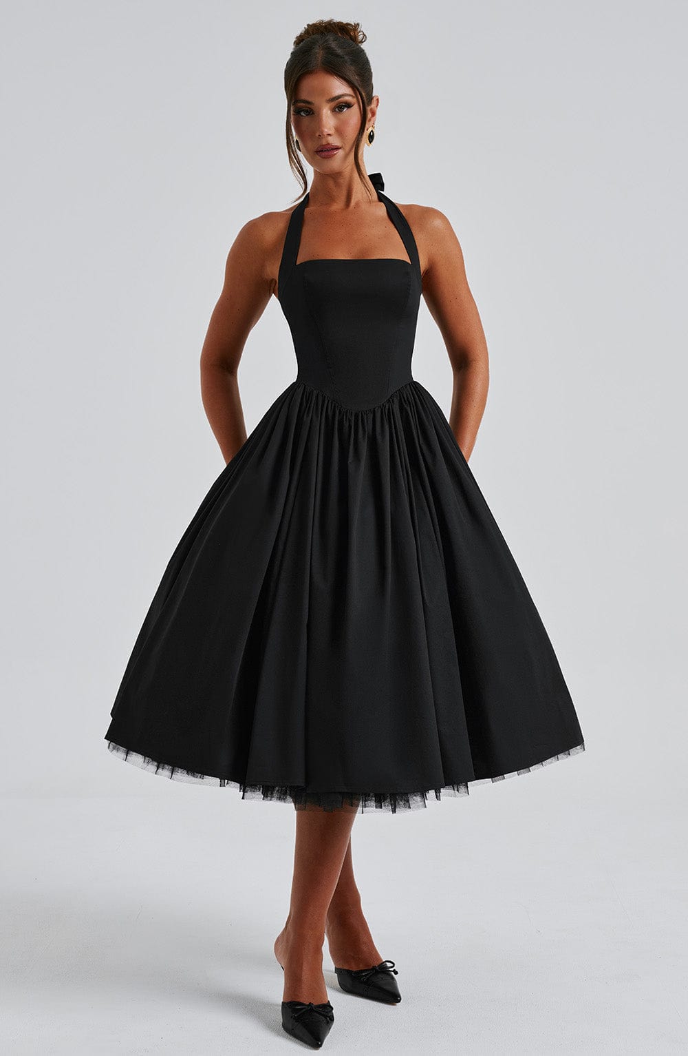 Women's Midi Dress — Halter Neckline Flared Skirt Sleeveless - Hudson Harper - Women Midi Dress