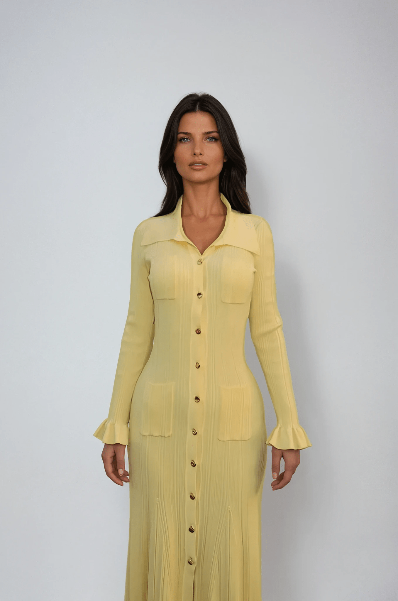 Women's Midi Dress — Knit Collared Short Sleeve Button Front - Hudson Harper - Women Midi Dress