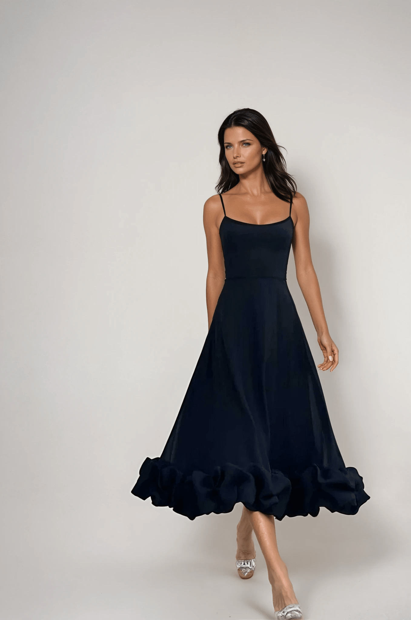 Women's Midi Dress — One Shoulder Ruffle Hem Fitted Design - Hudson Harper - Women Midi Dress