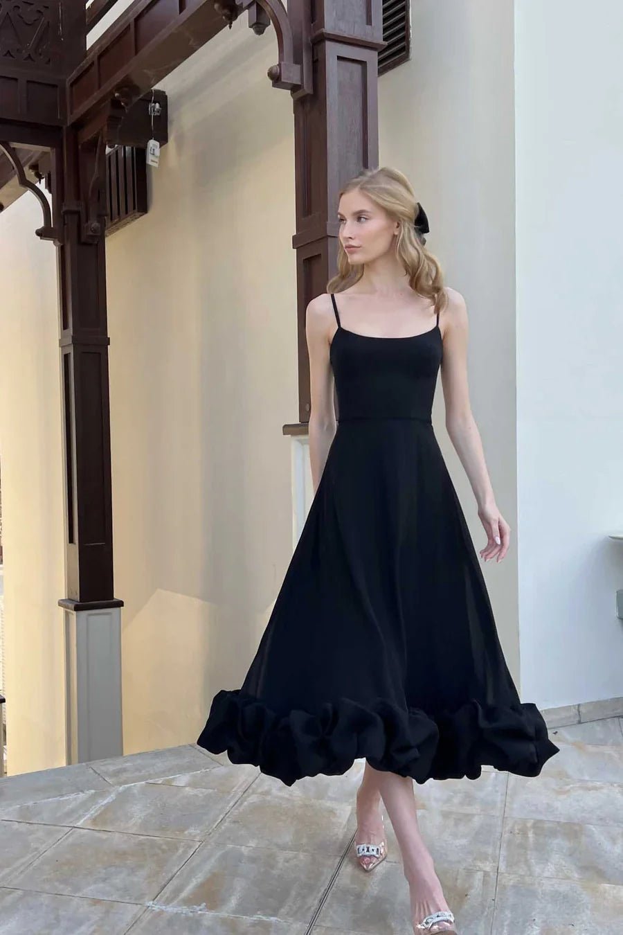 Women's Midi Dress — One Shoulder Ruffle Hem Fitted Design - Hudson Harper - Women Midi Dress
