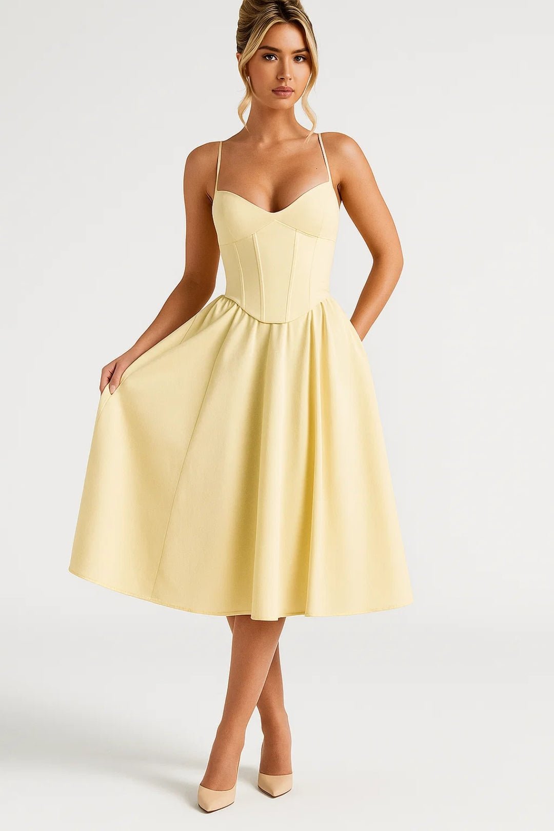 Women's Midi Dress — Spaghetti Straps Sleeveless Flared Fit - Hudson Harper - Women Midi Dress