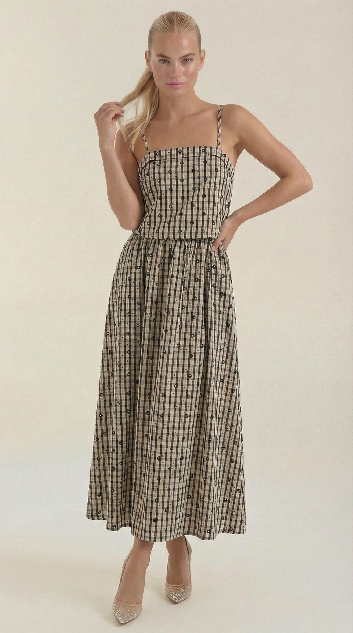Women's Midi Dress - Square Neckline Sleeveless Loose Fit - Hudson Harper - Women Midi Dress