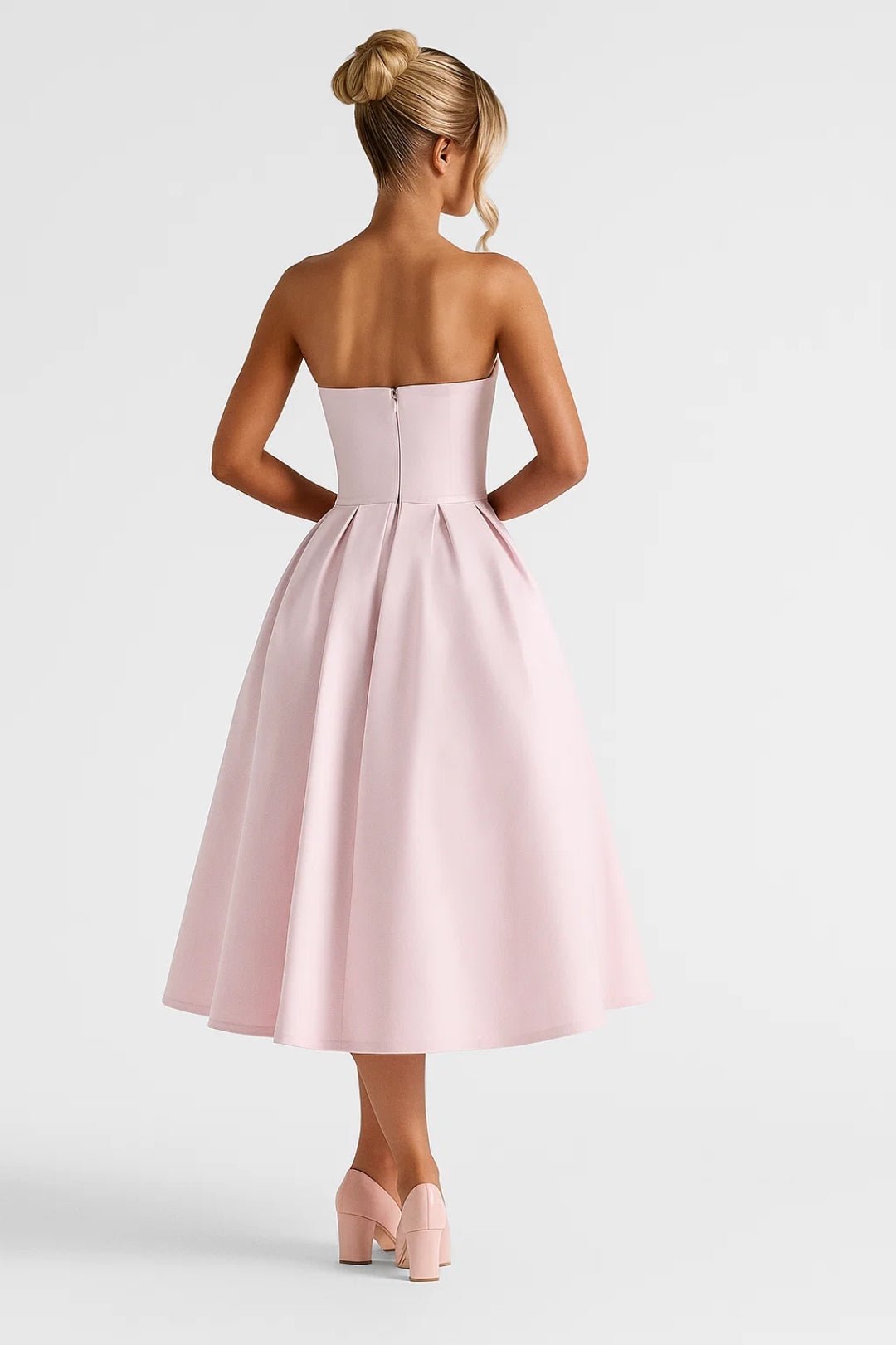 Women's Midi Dress — Strapless Fitted Bodice Flared Skirt Design - Hudson Harper - Women Midi Dress