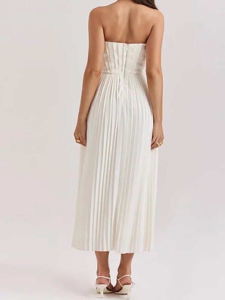 Women's Midi Dress — Strapless Sleeveless Pleated Bodice & Skirt - Hudson Harper - Women Midi Dress