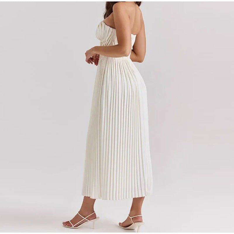 Women's Midi Dress — Strapless Sleeveless Pleated Bodice & Skirt - Hudson Harper - Women Midi Dress