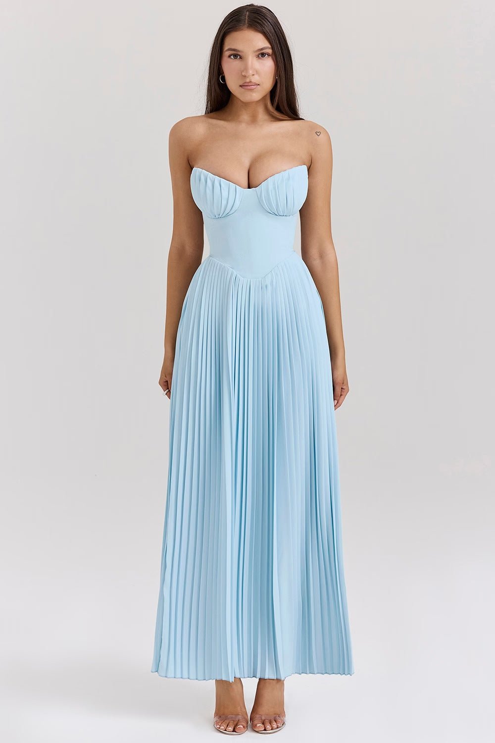 Women's Midi Dress — Strapless Sleeveless Pleated Bodice & Skirt - Hudson Harper - Women Midi Dress