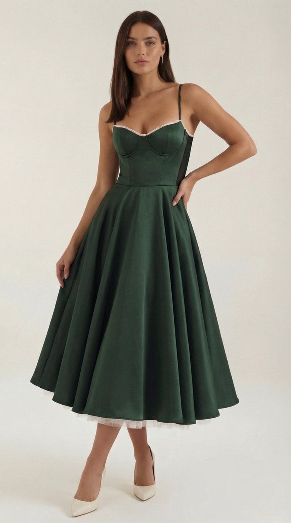 Women's Midi Dress - Sweetheart Neckline & Spaghetti Straps - Hudson Harper - Women Midi Dress