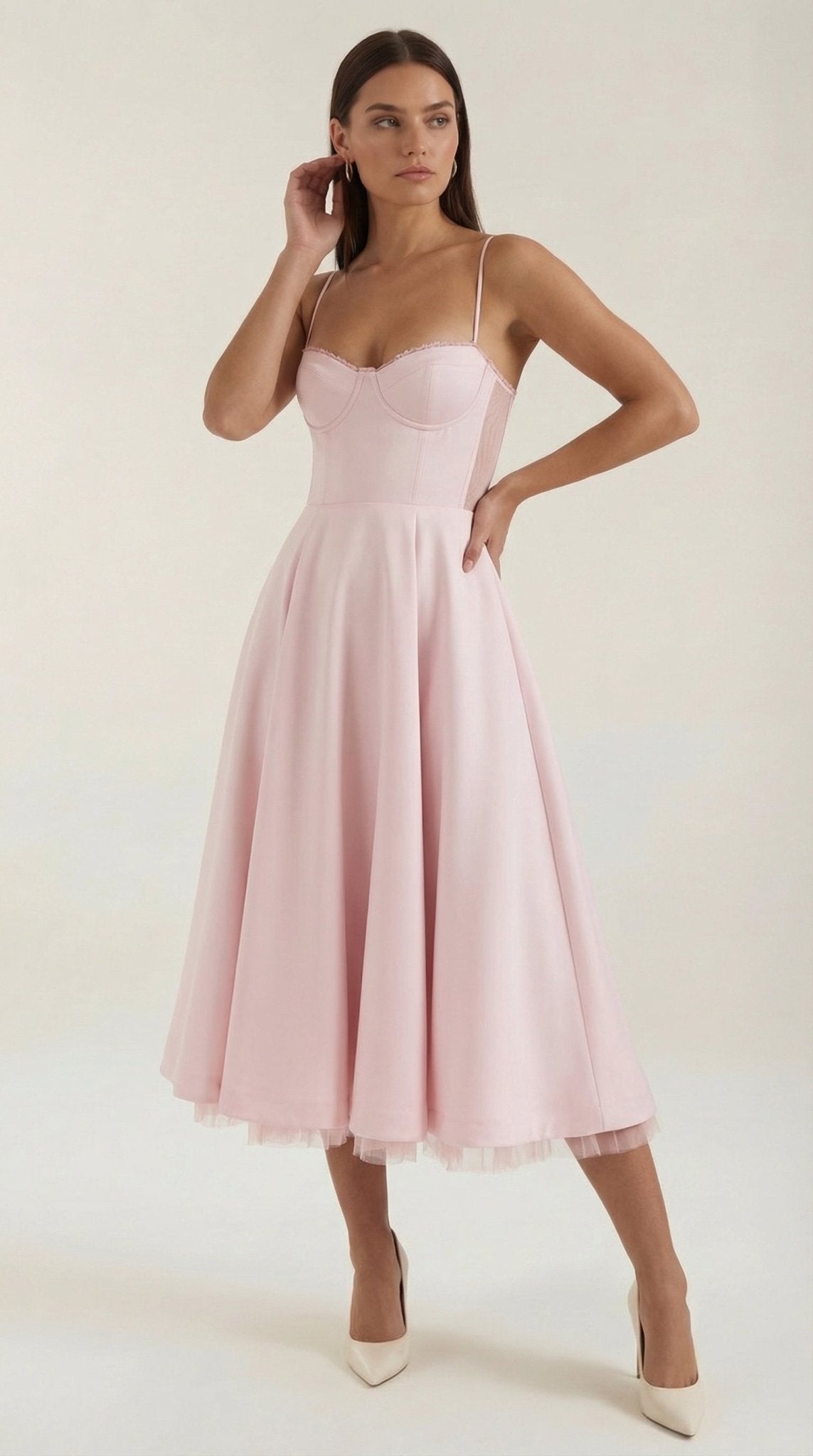 Women's Midi Dress - Sweetheart Neckline & Spaghetti Straps - Hudson Harper - Women Midi Dress