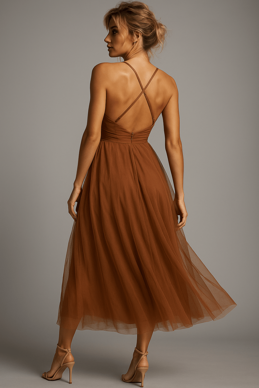 Women's Midi Gown — Corset Fit Spaghetti Strap Ruched Bust - Hudson Harper - Women Midi Dress