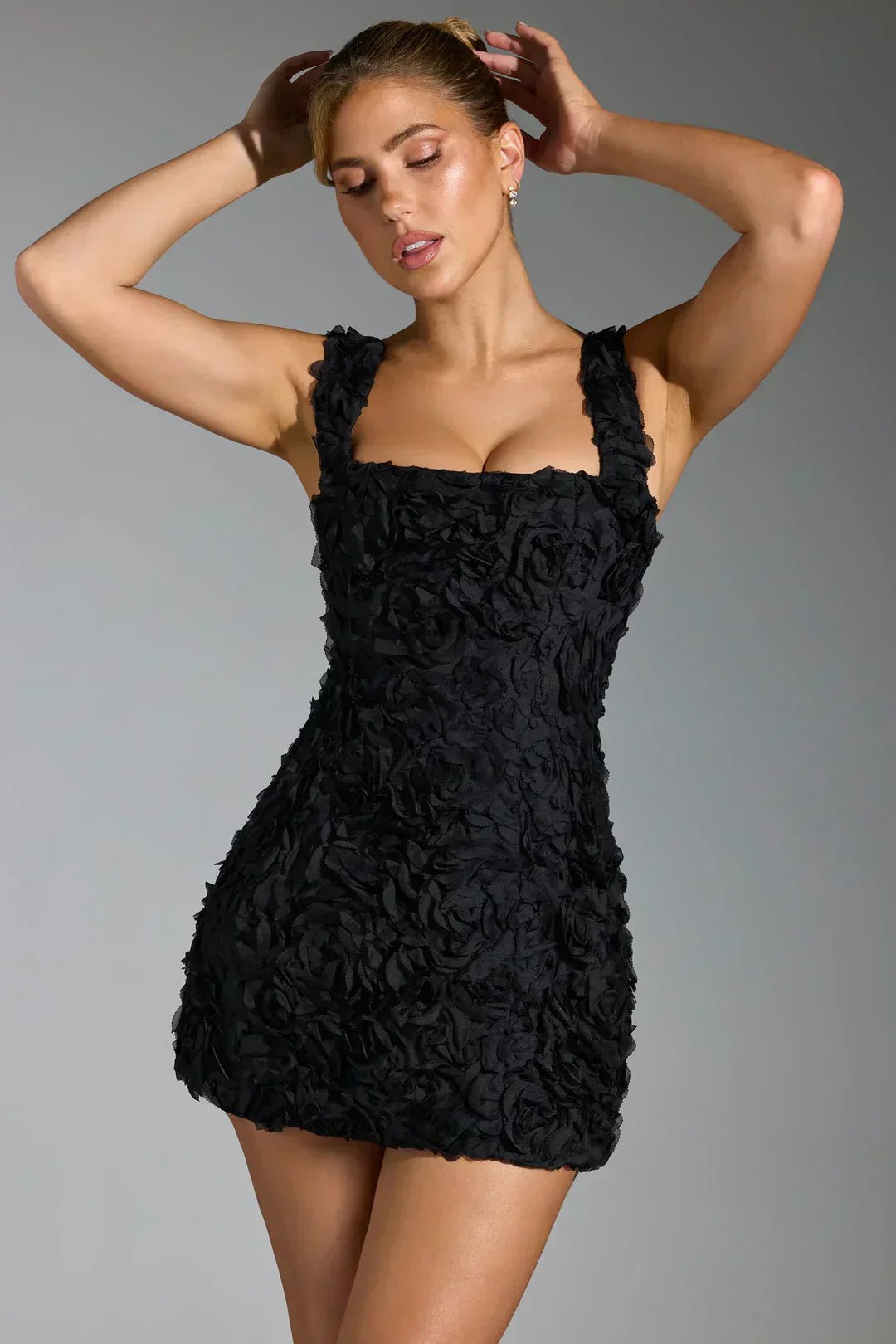 Women's Mini Dress — Bodycon Fit Square Neckline Long Sleeves - Hudson Harper - Women Mini Dress