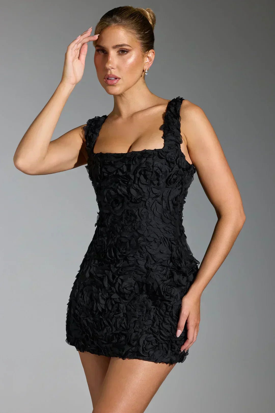 Women's Mini Dress — Bodycon Fit Square Neckline Long Sleeves - Hudson Harper - Women Mini Dress