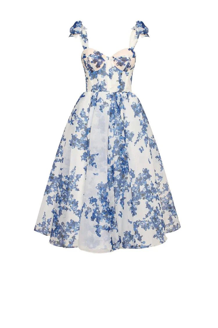 Women's Mini Dress — Corset Detail Floral Pattern Design - Hudson Harper - Women Midi Dress