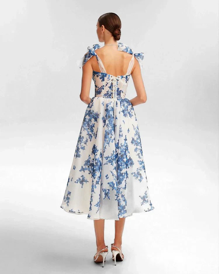 Women's Mini Dress — Corset Detail Floral Pattern Design - Hudson Harper - Women Midi Dress
