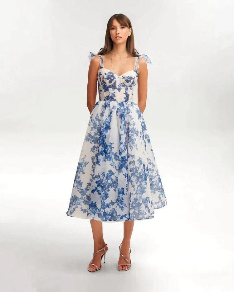 Women's Mini Dress — Corset Detail Floral Pattern Design - Hudson Harper - Women Midi Dress
