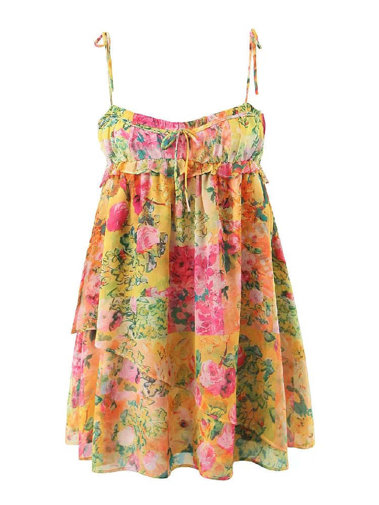 Women's Mini Dress — Floral Print Tiered Structure Summer Style - Hudson Harper - Women Mini Dress