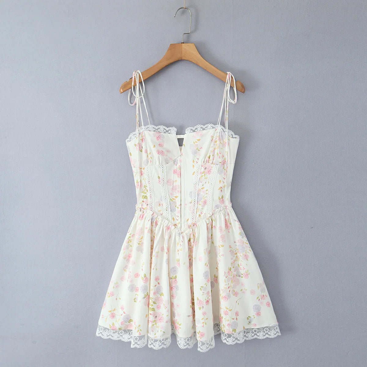 Women's Mini Dress — Lace Stitching Tie Waist Corset Bodice - Hudson Harper - Women Mini Dress